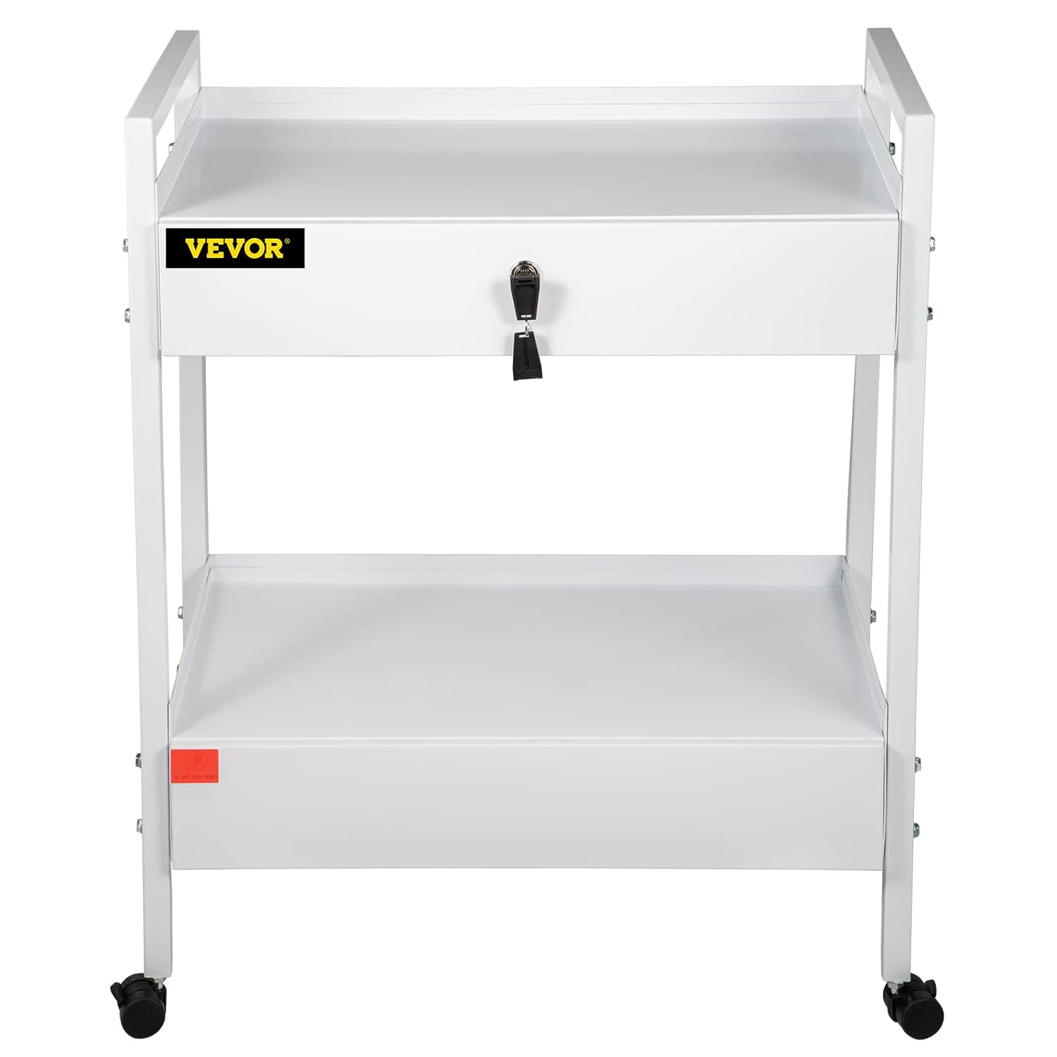 VEVOR Lab Cart, 2 Tiers Lab Trolley, Steel Lab Utility Cart, 360° Rolling Lab Cart, Locking Drawer Stainless Steel Lab Cart