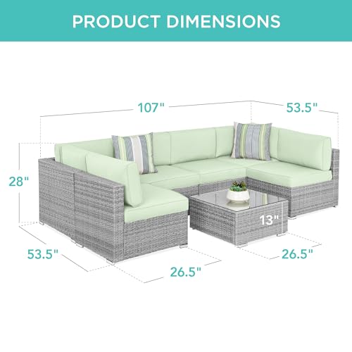 Best Choice Products 7-Piece Modular Outdoor Sectional Wicker Patio Conversation Set w/ 2 Pillows, Coffee Table, Cover Included - Gray/Navy