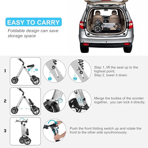 TopMate ES32 Electric Scooter 3 Wheels Foldable Trike with Seat for Adults, Light Weight with Reverse Function and Key Switch