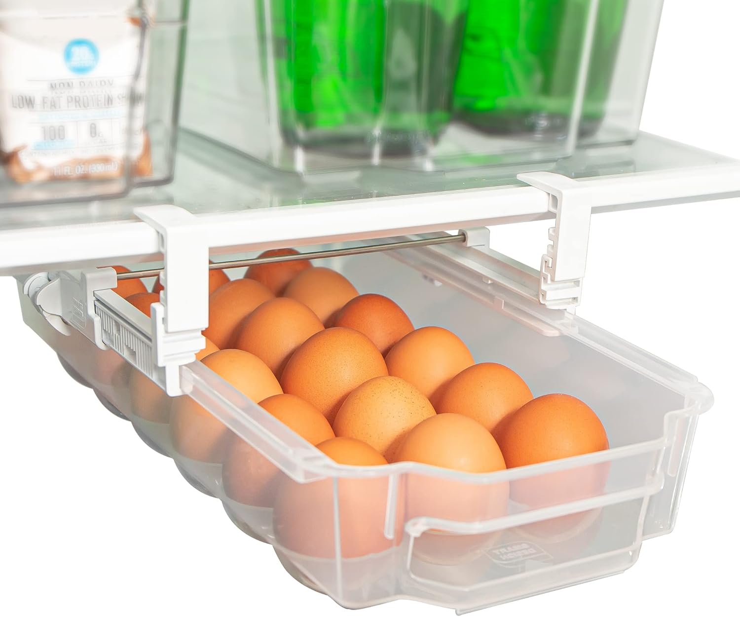 Smart Design Adjustable Pull Out Refrigerator Drawer - Extra Large, Set of 2 - BPA Free - Holds 20 lbs - Extendable Sliding Fridge Bin, Freezer