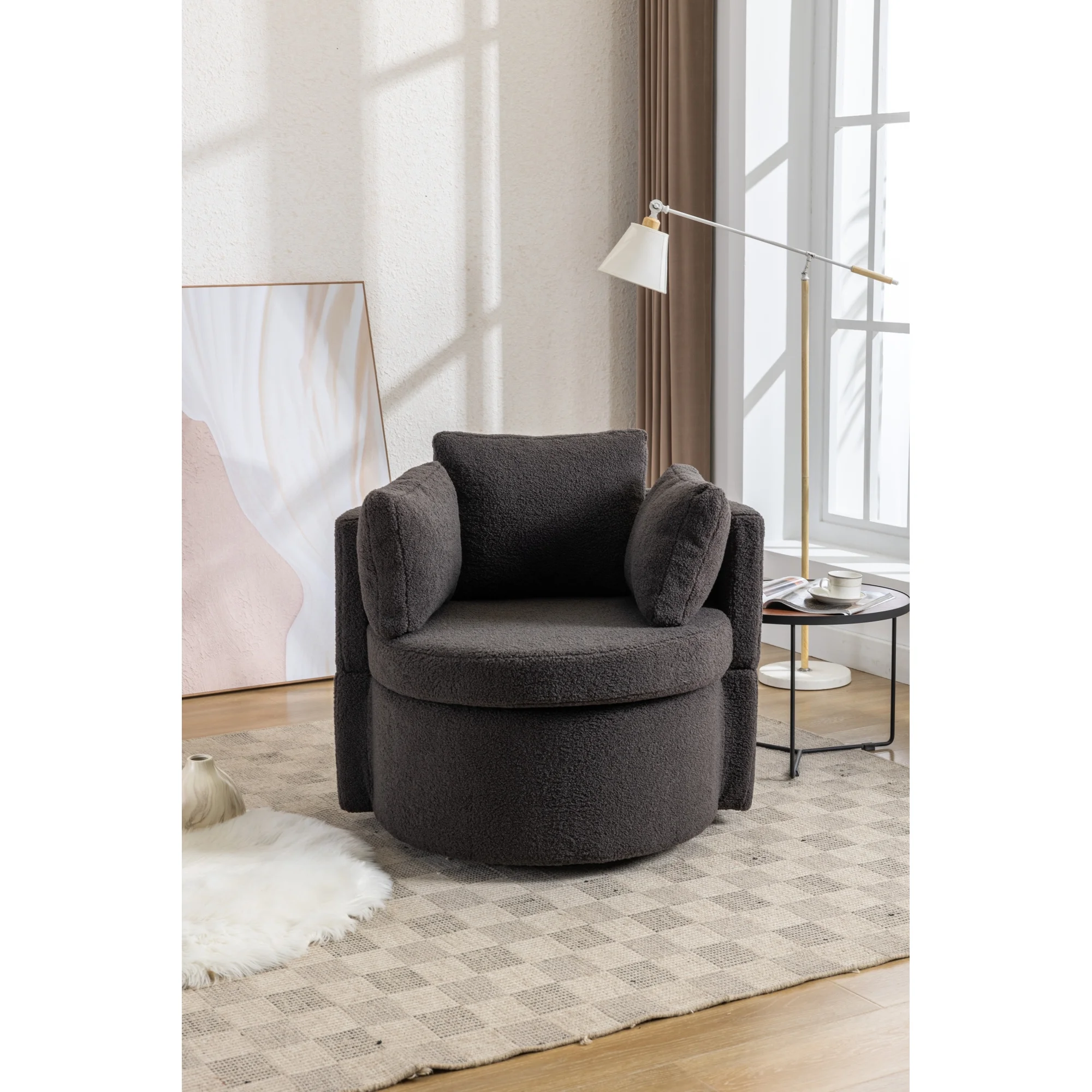Swivel And Storage Chair For Living Room,Dark Gray