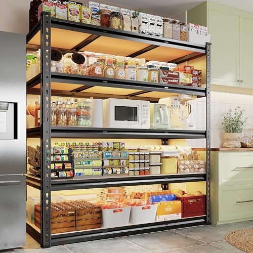 REIBII 48" W Garage Shelving Heavy Duty 3020LBS Storage Shelves 5 Tier Heavy Duty Shelving Adjustable Garage Shelves for Basement, Warehouse