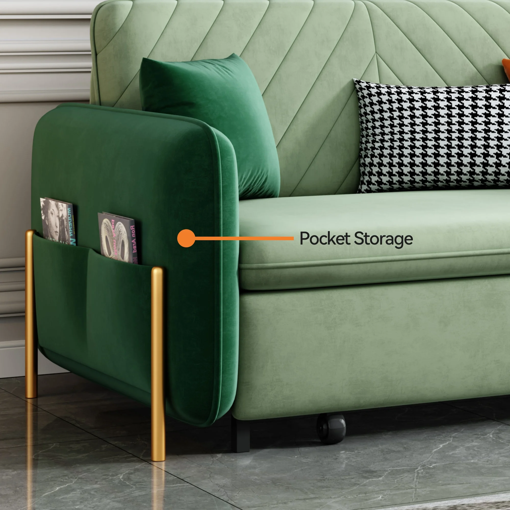 53.5" Full Sleeper Sofa Green Upholstered Convertible Sofa Bed 3 in 1 Sleeper Sofa Couch Bed