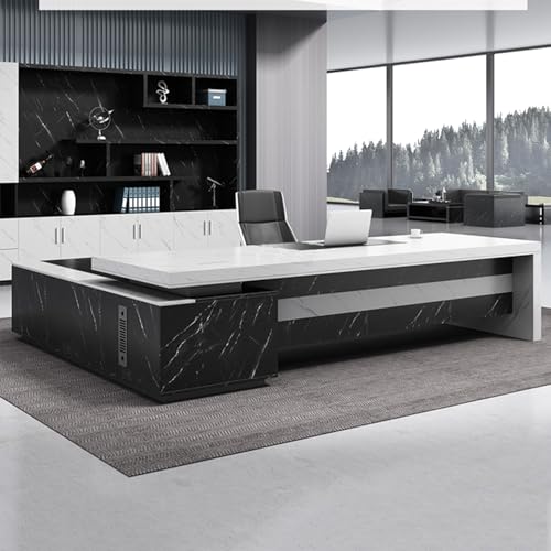 94-Inch Executive Desk with Charging Station File Drawer, L-Shaped Desk with Storage Shelve