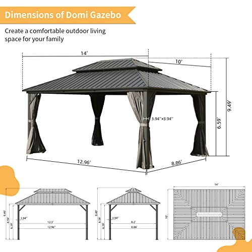 Domi 10' x 10' Hardtop Gazebo Outdoor Metal Gazebo with Galvanized Steel Double Roof Canopy, Curtains and Netting for Patio, Backyard, Deck