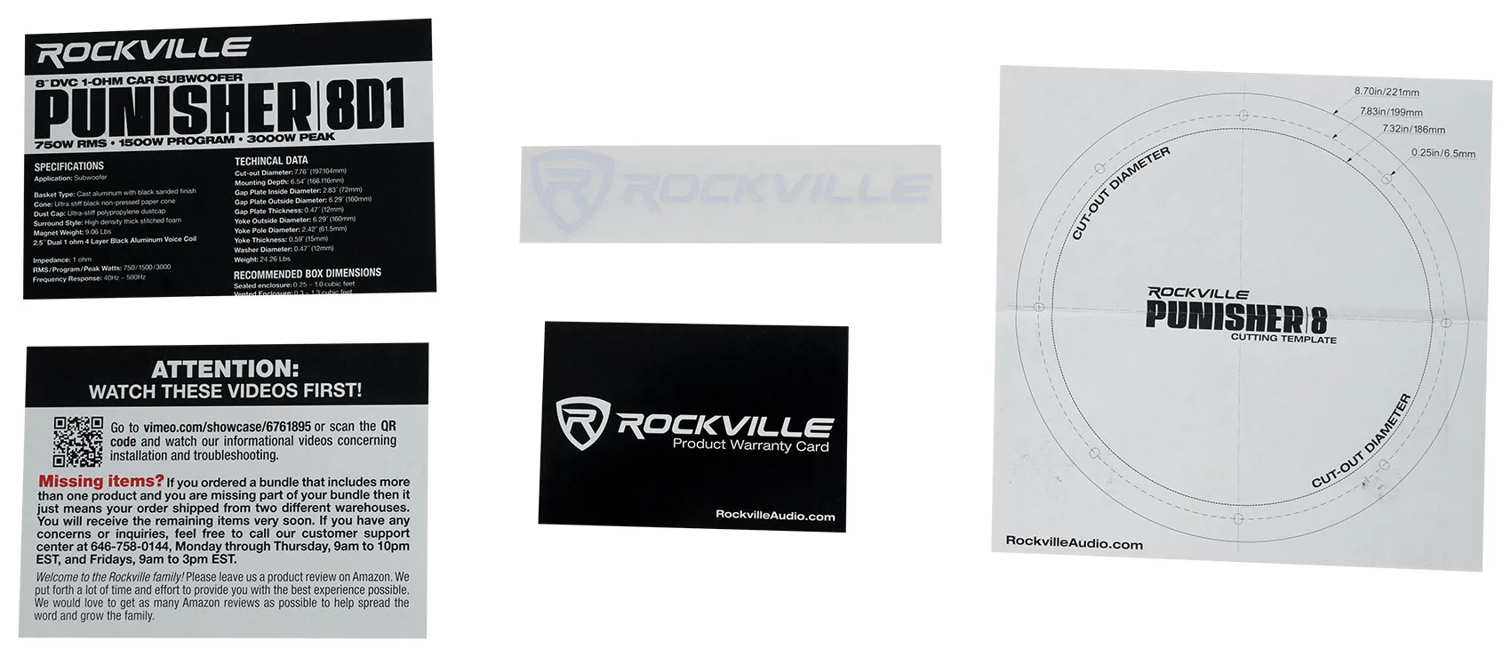 Rockville Punisher 8D1 8" 750w RMS Competition Car Subwoofer+Mono Amplifier Amp
