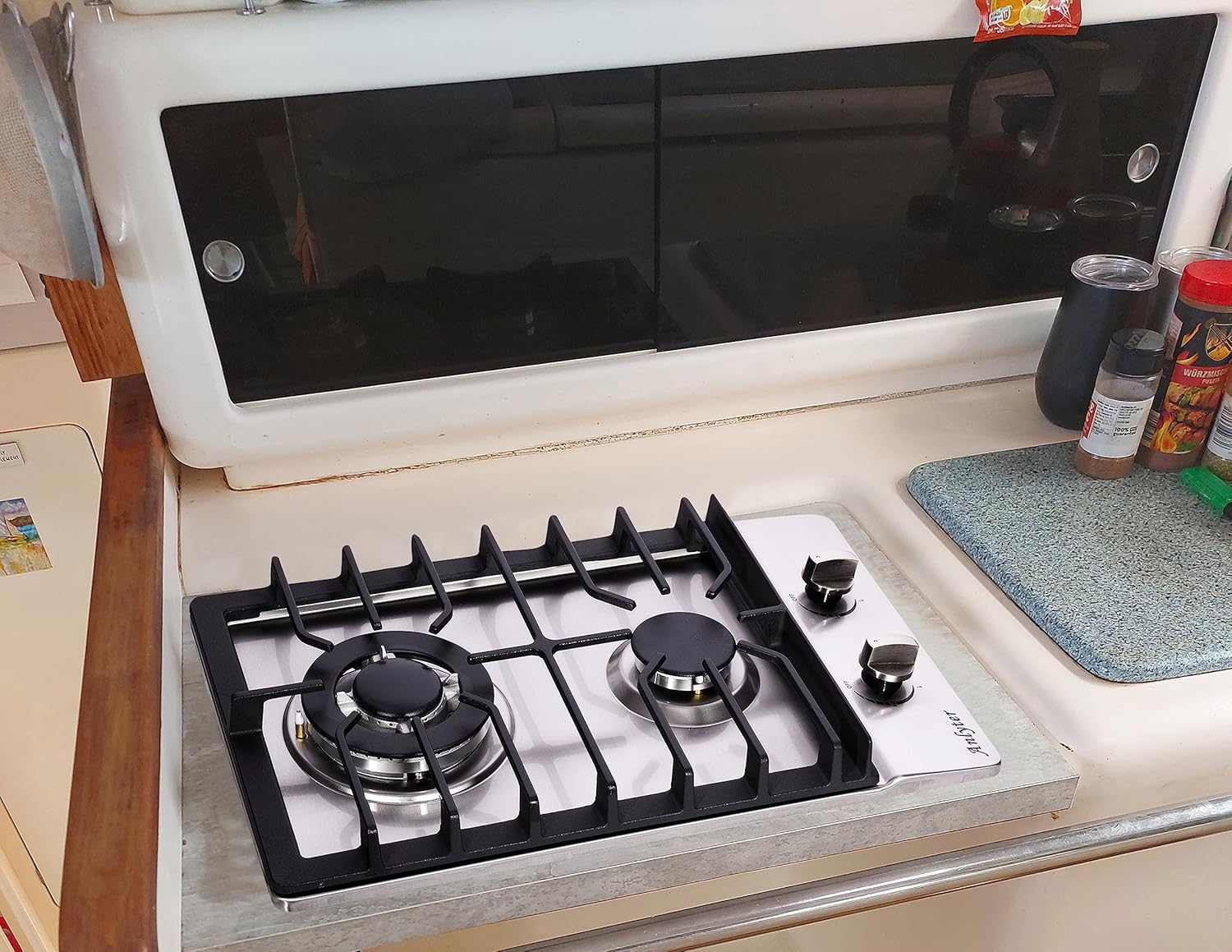 12 Inch Gas Cooktop, 2 Burners Built-in Gas Stovetop Stainless Steel Gas Stove Top Propane/Natural Gas Convertible Sealed Gas Cooktop for RVs