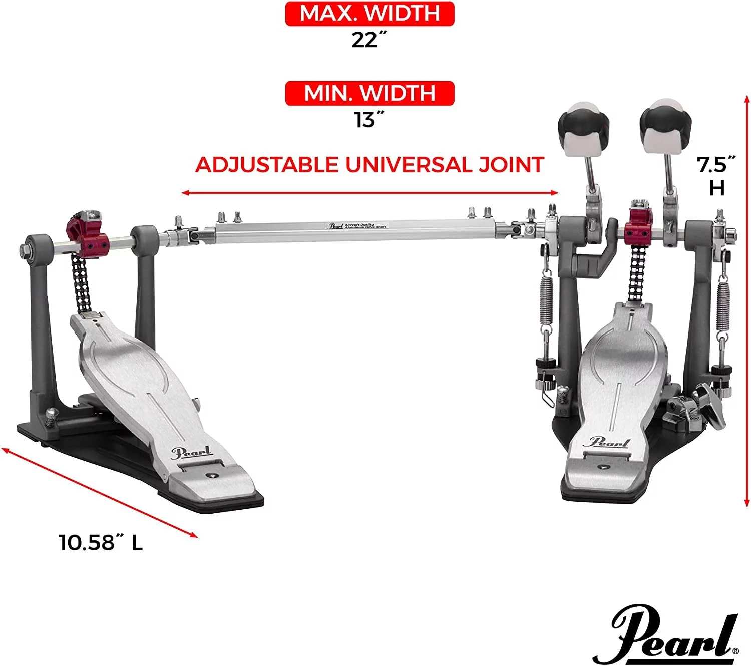 Pearl Eliminator Solo: Red Cam Double Bass Drum Kick Pedal P1032R