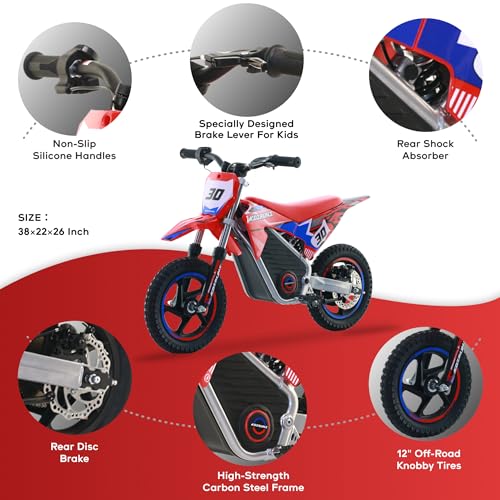AIII Electric Dirt Bike for Kids 3-7, High Performance Racing Grade Motorcycle, Up to 8MPH, 2 Speed Settings, 12-Inch Off-Road Tires