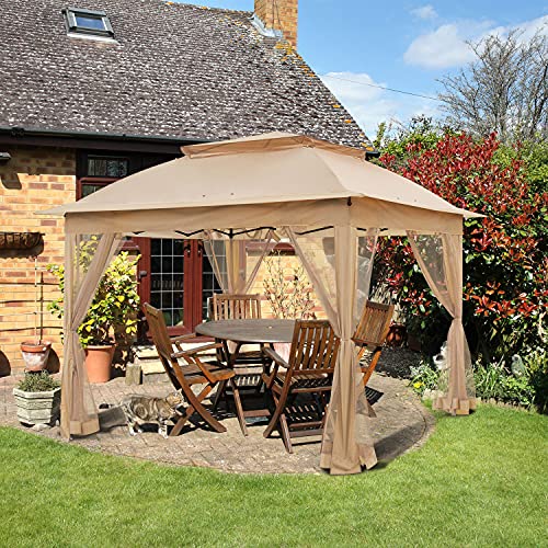 COOS BAY 11x11 Pop Up Instant Gazebo Tent with Mosquito Netting Outdoor Canopy Shelter with 121 Square Feet of Shade (Beige)
