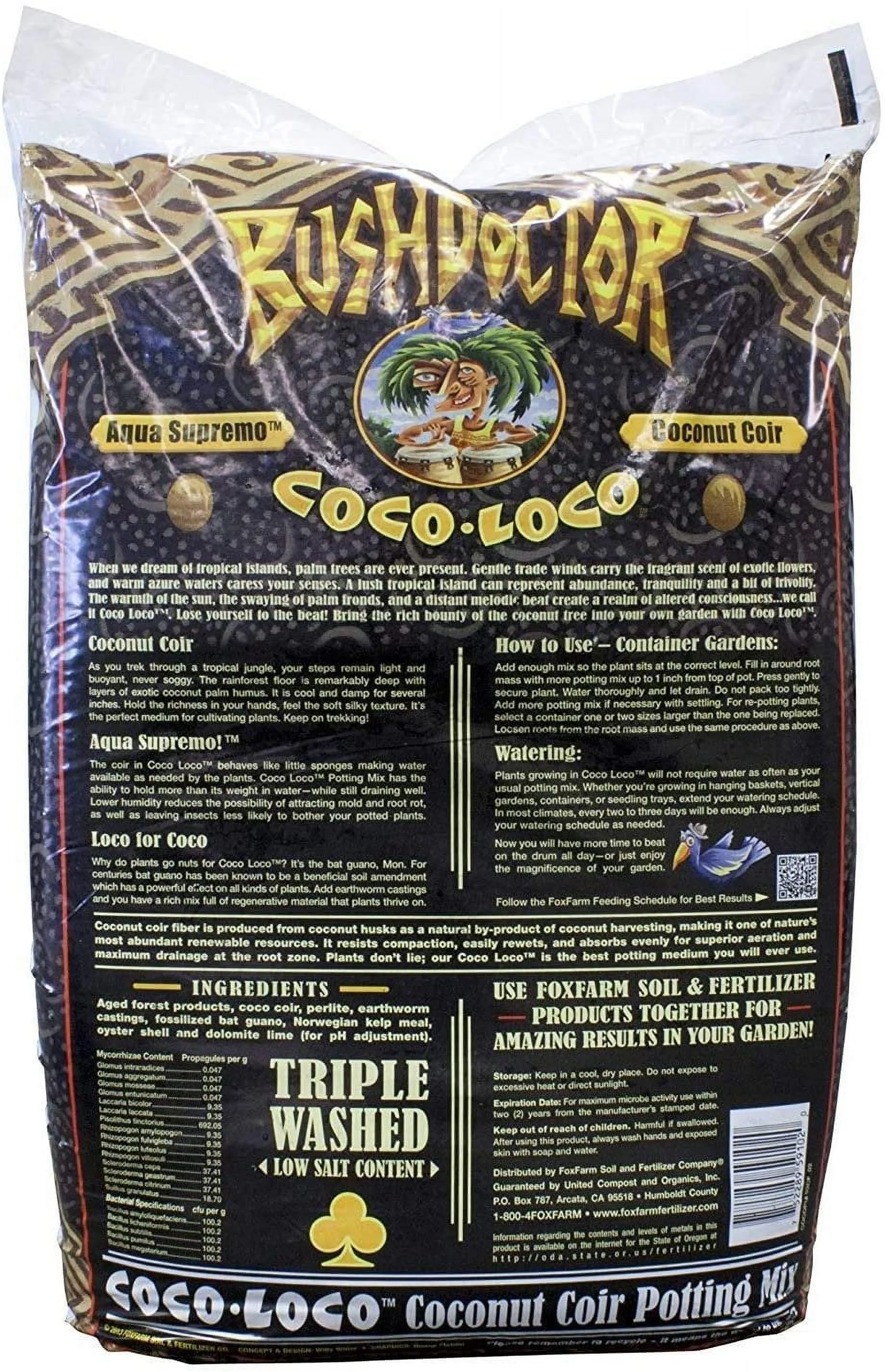 FoxFarm FX14100 Bush Doctor Coco Loco Plant Garden Indoor/Outdoor Coconut Coir Potting Soil Mix for Plants, 2 Cubic Ft, 6 Pack