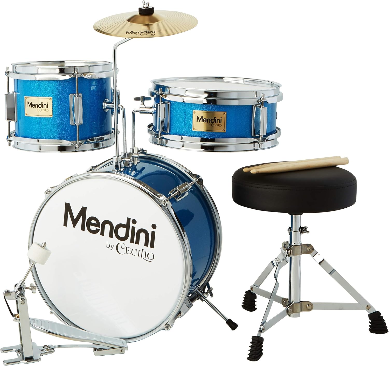 Mendini By Cecilio Kids Drum Set - Junior Kit w/ 4 Drums (Bass, Tom, Snare, Cymbal), Drumsticks, Drummer Seat