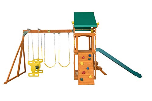 Sky View Cedar Backyard Playset | W: 17'10" D: 9'4" H: 9'9" | w/2-Person Glider & 2 Belt Swings | Binoculars