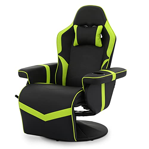 Magshion 360° Swivel Gaming Recliner Chair, Ergonomic PU Leather Reclining Chair with Adjustable Backrest, Footrest, Cup Holder & Neck Support