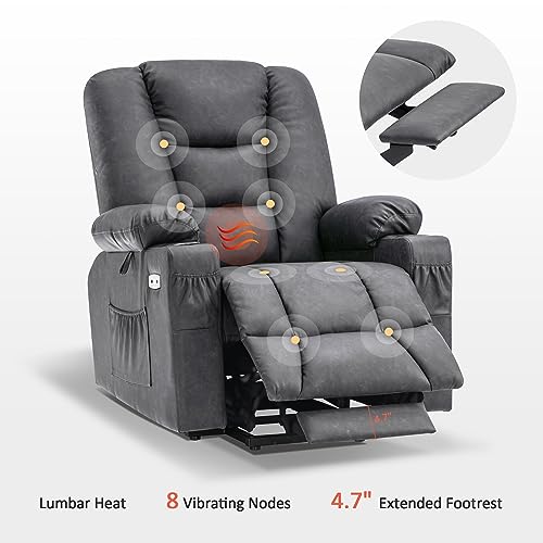 MCombo Small Power Lift Recliner Chair with Massage and Heat for Petite People, Cup Holders, USB Ports, Side Pockets, Faux Leather 7569 (Small