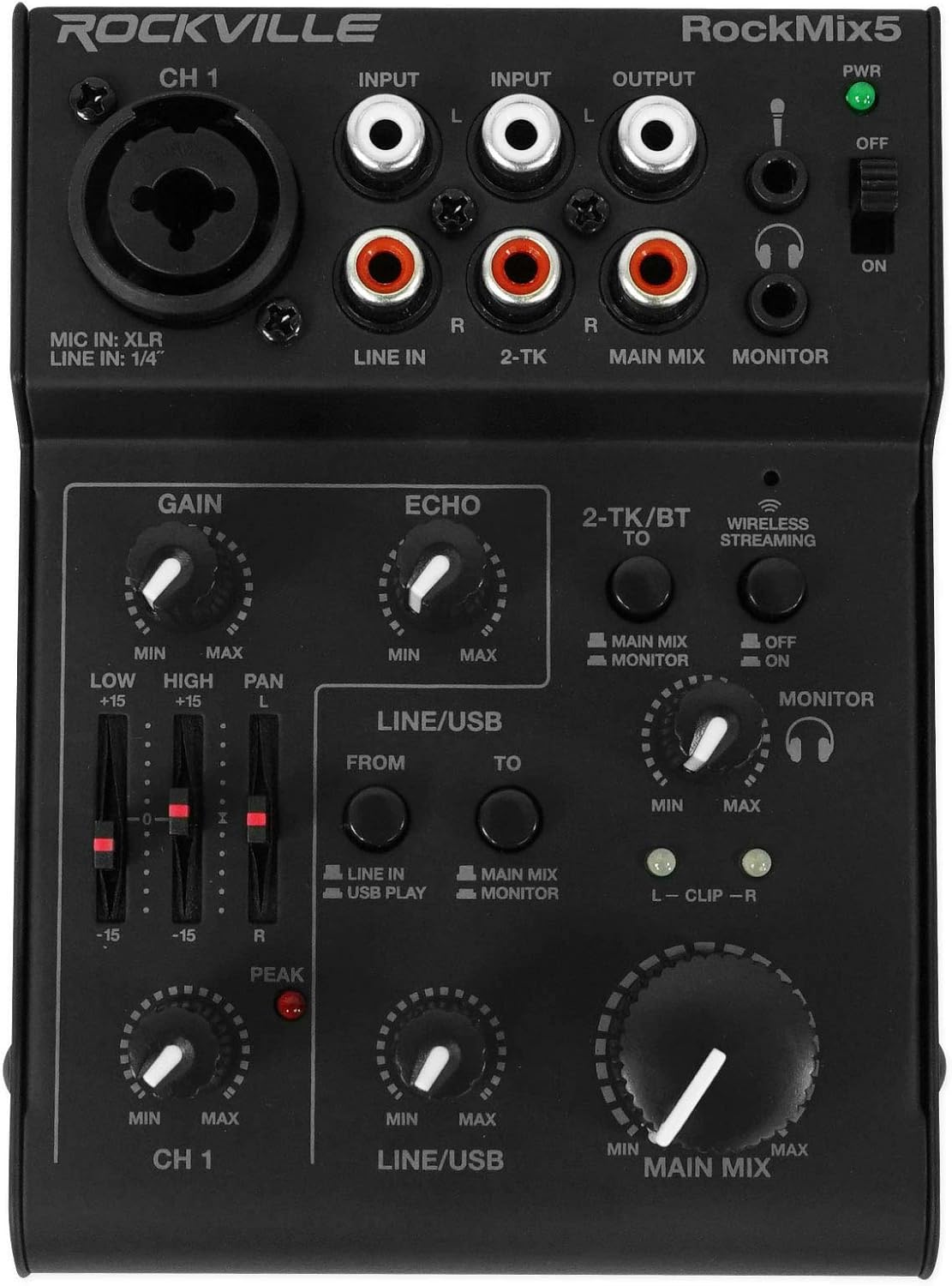 Rockville ROCKMIX 8 Channel Mixer w USB Recording Interface+Compressor+Bluetooth