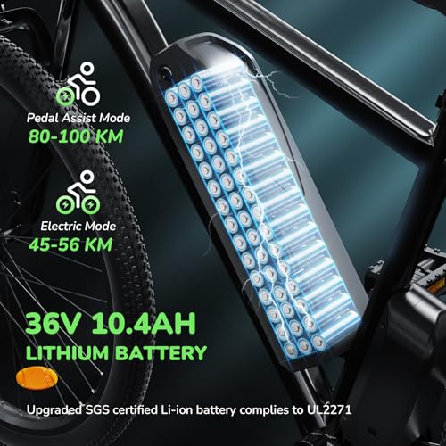 35-Speed Electric Bike for Adults 750W 26" Tire Commuting Electric Mountain Bike 20MPH Range 55+ Miles 374.4Wh Removable Battery Front Fork