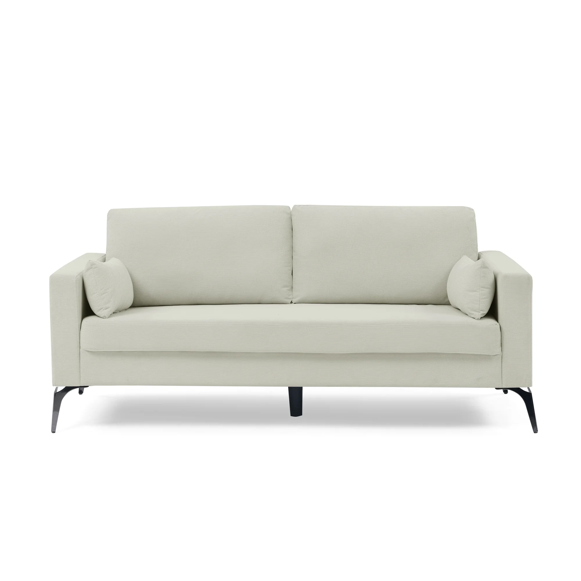 3-Seater Sofa with Square Arms and Tight Back, with Two Small Pillows,Corduroy Beige