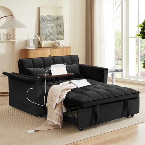 WIIS' IDEA Convertible Sofa Bed,3 in 1 Velvet Sleeper Sofa Pull-Out Bed