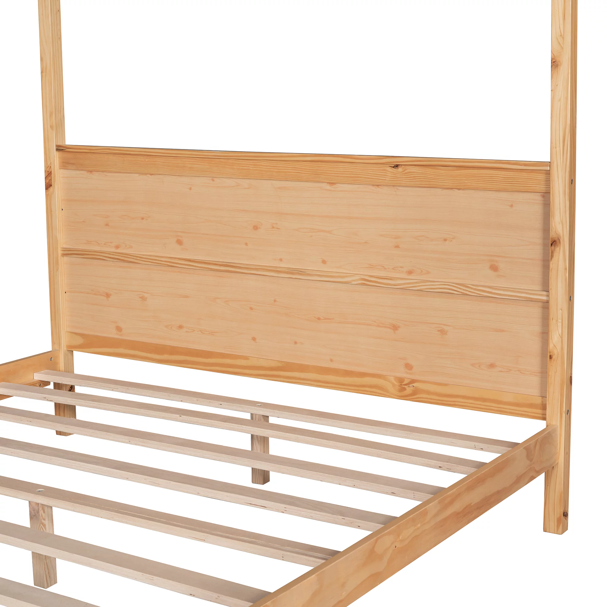 EUROCO Wood Queen Size Canopy Platform Bed with Headboard for Bedroom, Natural