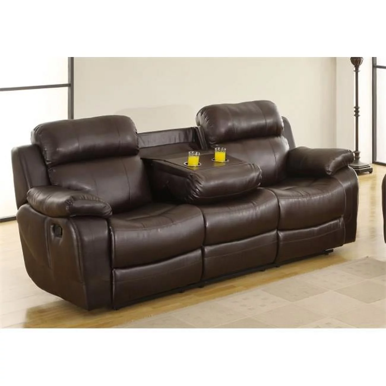 Lexicon Marille Double Reclining Sofa with Center Drop-Down Cup Holders in Brown