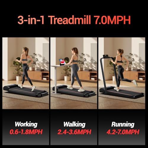 12% Incline Walking Pad Treadmills for Home and Office, 3-in-1 Folding Treadmill, Portable Under Desk Treadmill with 2.5 HP Quiet Brushless