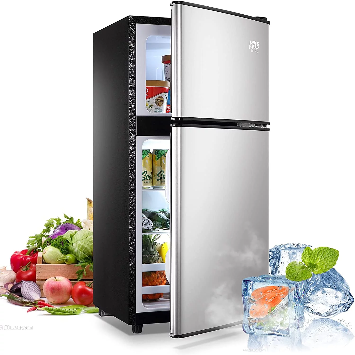 3.5cu.ft Compact Refrigerator Mini Fridge with Freezer, Krib Bling Small Refrigerator with 2 Door - Radiant Selections
