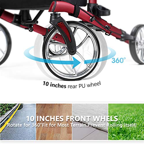 OasisSpace Upright Walker for Seniors - 10” Front Wheels Upright Rollator Walker with Seat and Padded Armrest