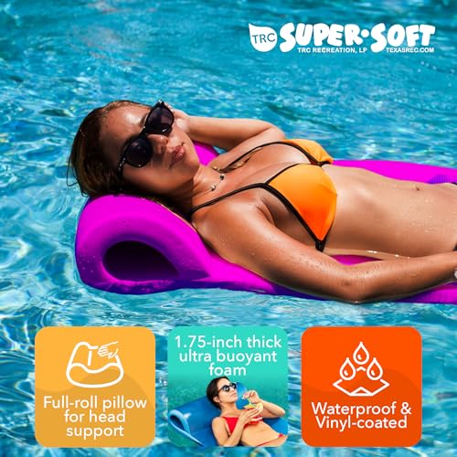 TRC Recreation Sunsation Vinyl Coated Foam Swimming Pool Float Mat Adult Lounger with Built-in Roll Pillow