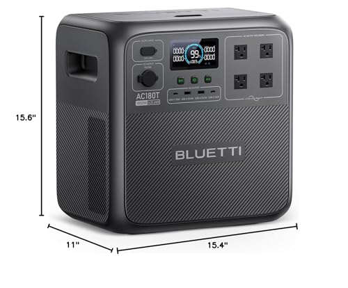 BLUETTI Solar Generator AC180, 1152Wh LiFePO4 Battery Backup w/ 4 1800W (2700W peak) AC Outlets, 0-80% in 45Min, for Camping, Off-grid, Power Outage