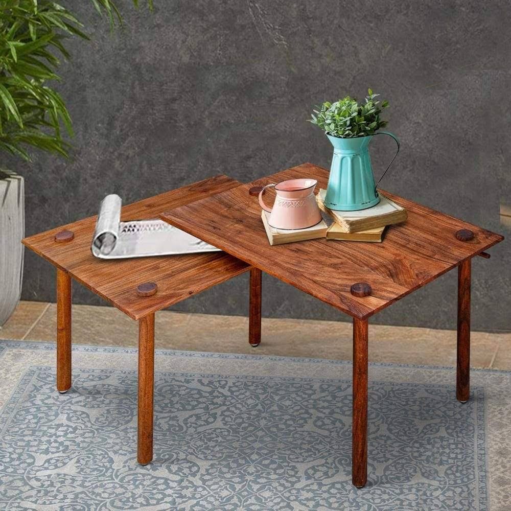 Solid Wood End Table with Pull Out Extension and Grain Details, Dark Brown ,Saltoro Sherpi
