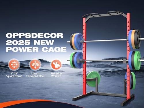 OPPSDECOR Power Cage, Multi-Function Power Rack with Adjustable Cable Pulley System, Squat Rack with Pull-up Bar, J-Hooks