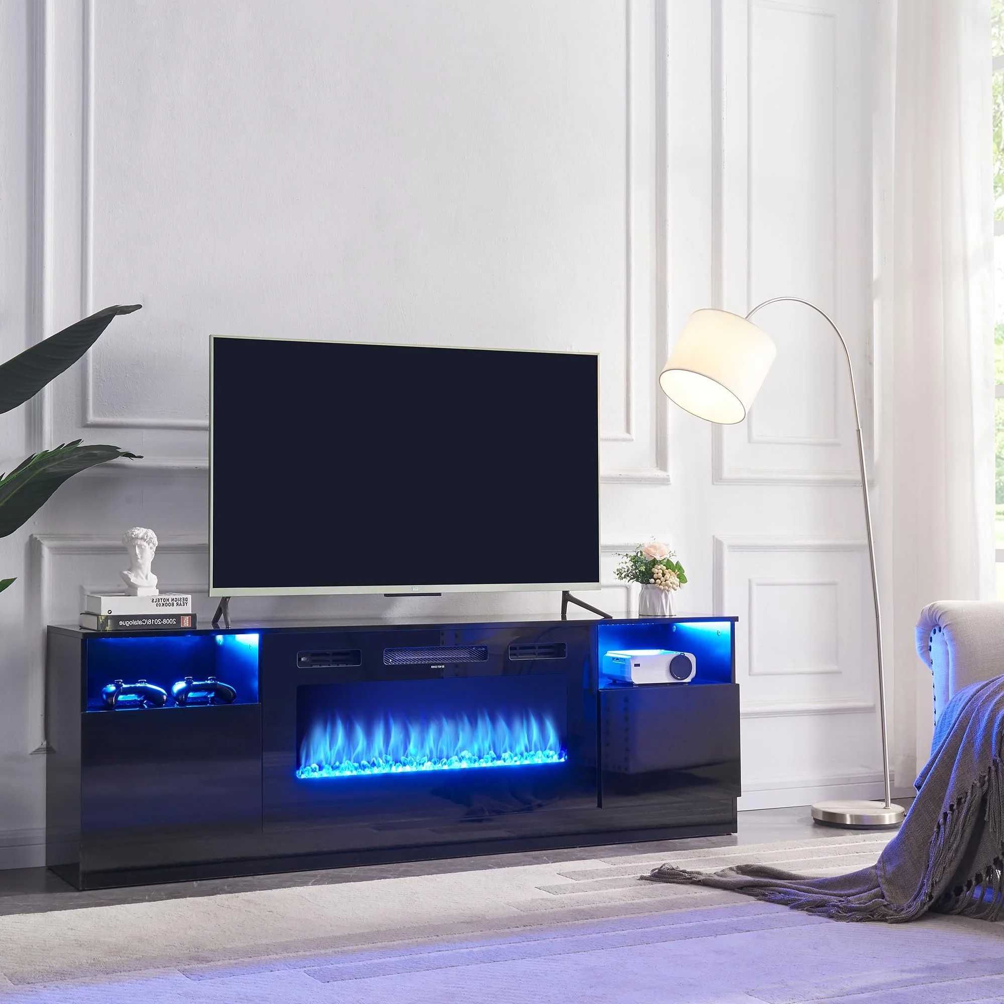 Whalefall Fireplace TV Stand with 36" Electric Fireplace, LED Light Entertainment Center
