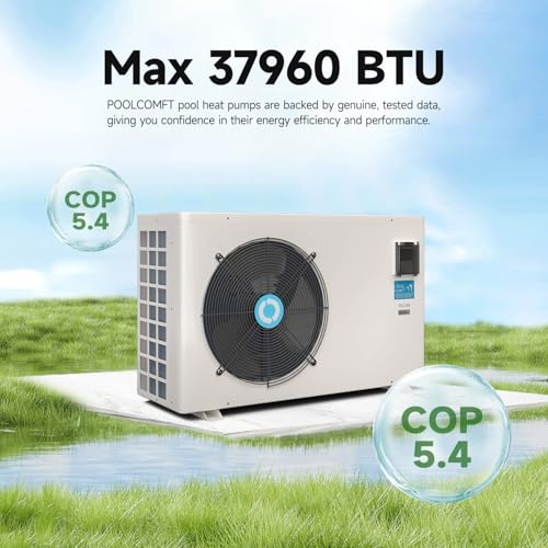 Swimming Pool Heat Pump, Pool Heater for In-Ground and Above Ground Pools, Max Output 37960BTU, Electric Heater Pump for Pools