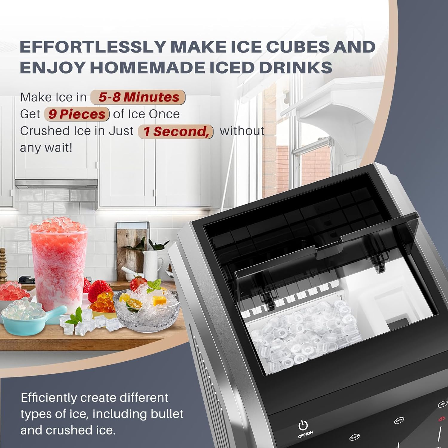 ICEPURE Water Dispenser with Ice Maker, 5-in-1 Water Cooler 5 Gallon Built-in Ice Maker Crushed Ice, Hot and Cold Water Dispenser Bottom Load