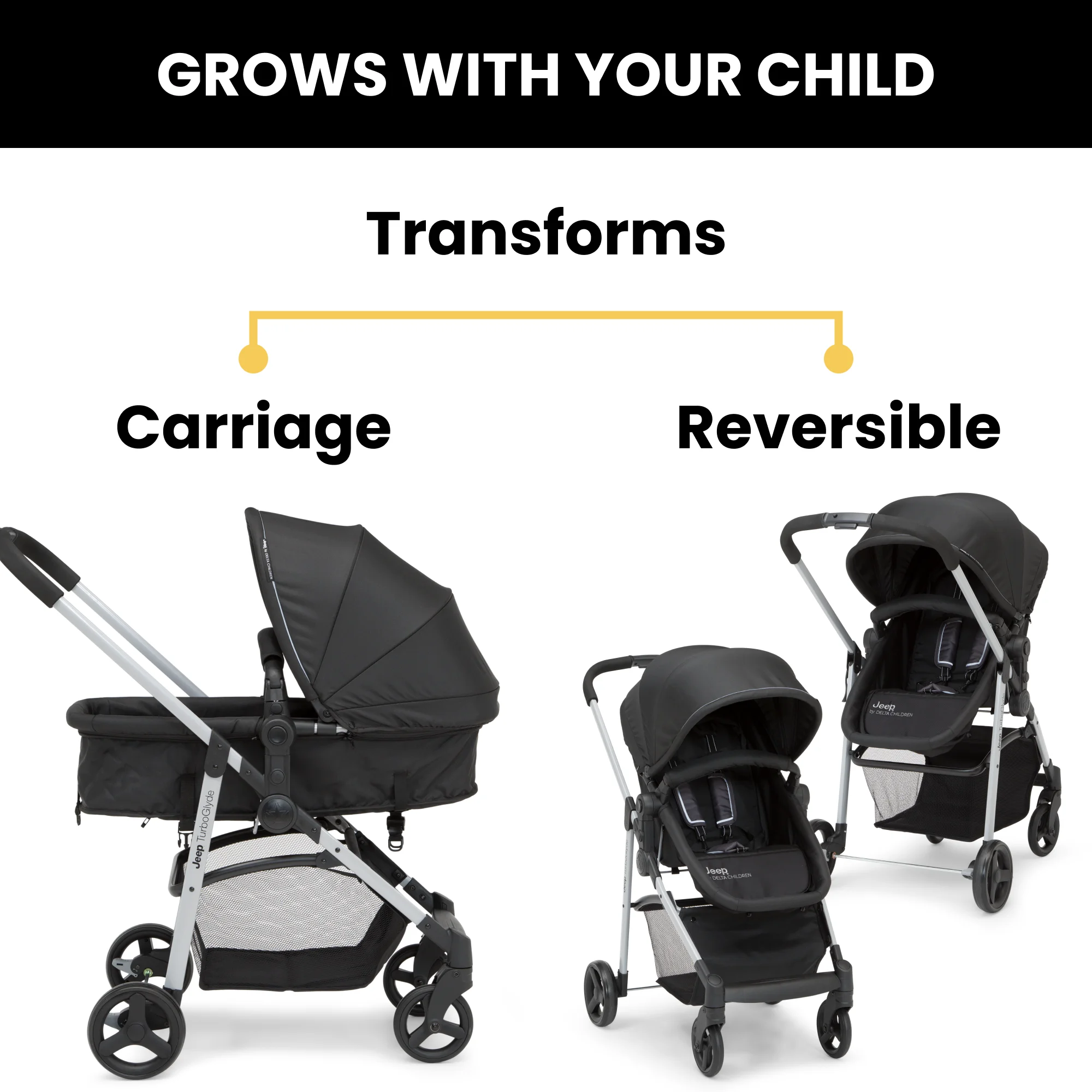 Jeep TurboGlyde 3-in-1 Stroller by Delta Children, Black