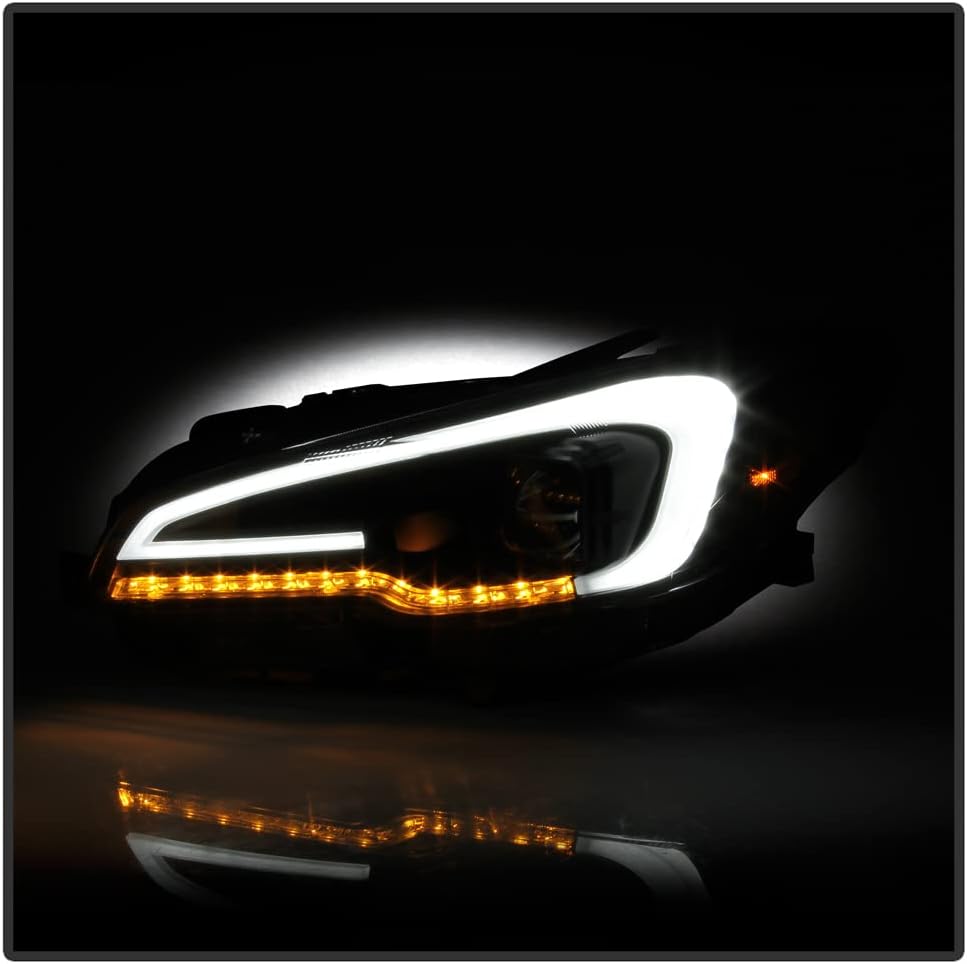 ACANII - For [Halogen Model] 2015-2019 Subaru WRX STI Black Housing Smoked Lens LED Tube Sequential Projector Headlights