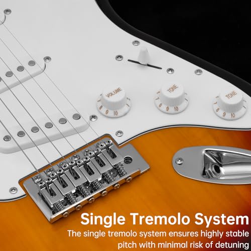 AODSK Electric Guitar with Amp Beginner Kit 39 Inch Solid Body Full Size,All Accessories,Digital Tuner,Six Strings,Four Picks,Tremolo Bar,Strap