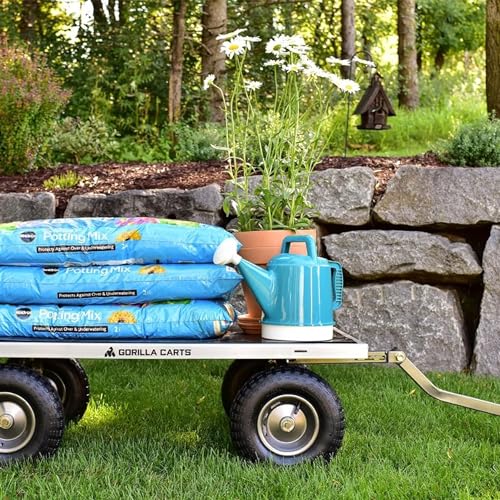 Gorilla Carts Steel Utility Wagon w/ Removable Side Panels, 1000 lb Capacity, Gray