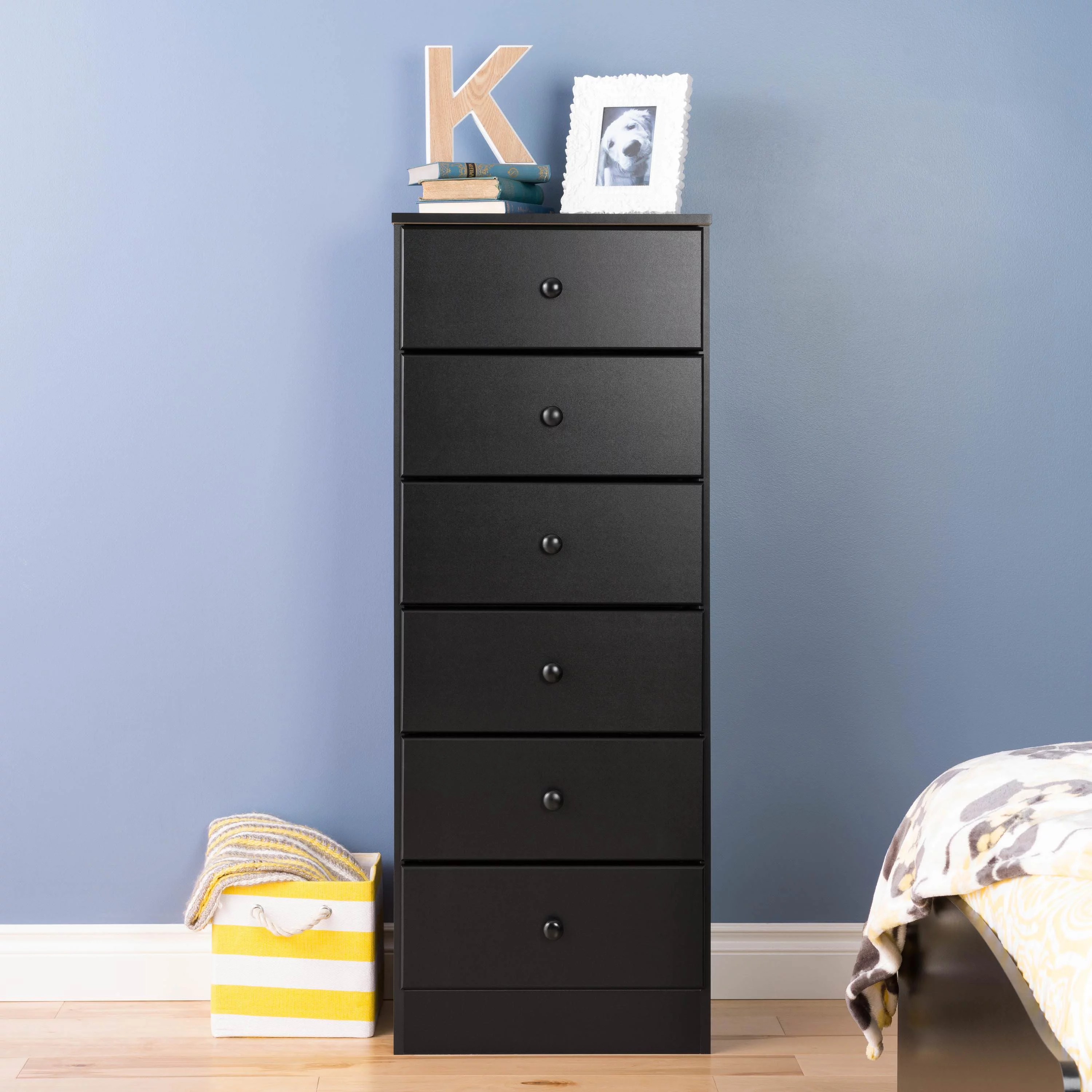 Prepac Astrid Tall Black Dresser: 16D x 20W x 52H, 6-Drawer Chest for Bedroom by Prepac - Perfect Chest of Drawers for Ample Storage