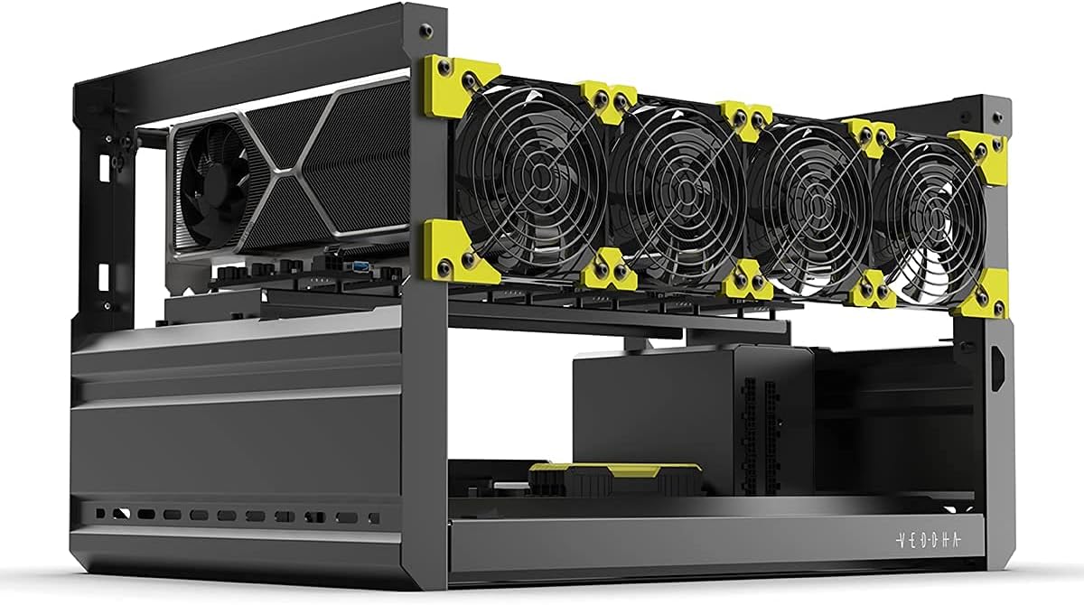 Mining Rig Frame, 6 GPU Aluminum Stackable Open Air Mining Case Computer Frame Miner Rig Case (T2 T3) (with Fans)