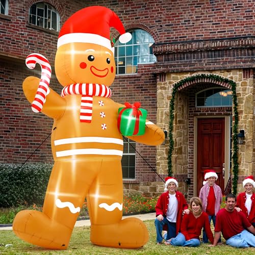15FT Christmas Inflatables, Giant Inflatable Santa Claus Holding Gift Bags, Blow Up Christmas Santa Claus with 8pcs LED