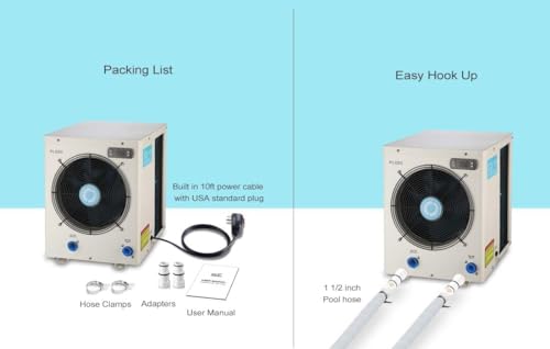 Above Ground Pool Heater EU50, Max 16184BTU Up to 5000gallons Electric Swimming Pool Heat Pumps, Titanium Heat Exchanger, 5.62 COP, 110V/120V