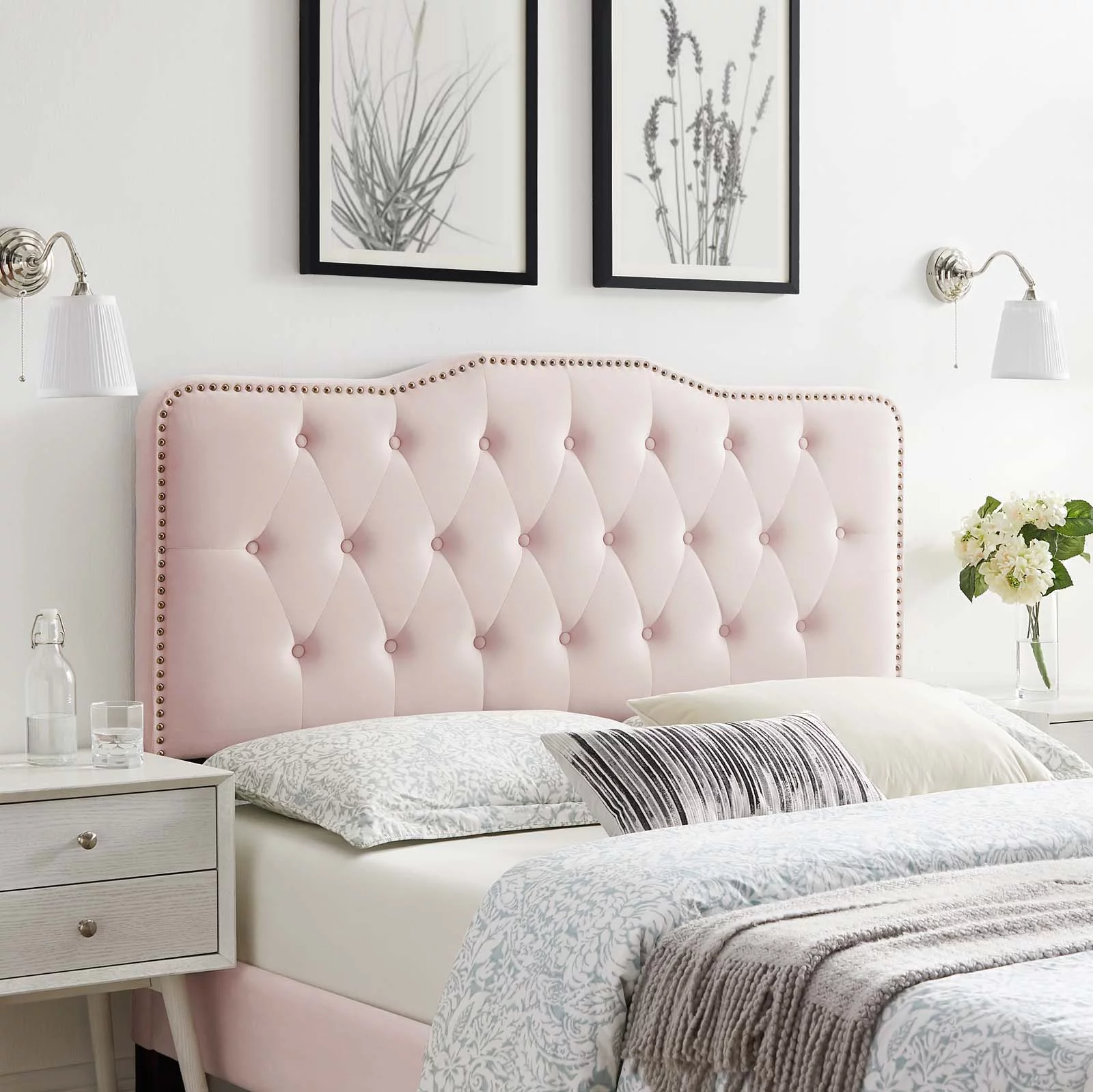 Modway Sophia Tufted Performance Velvet King/California King Headboard in Pink