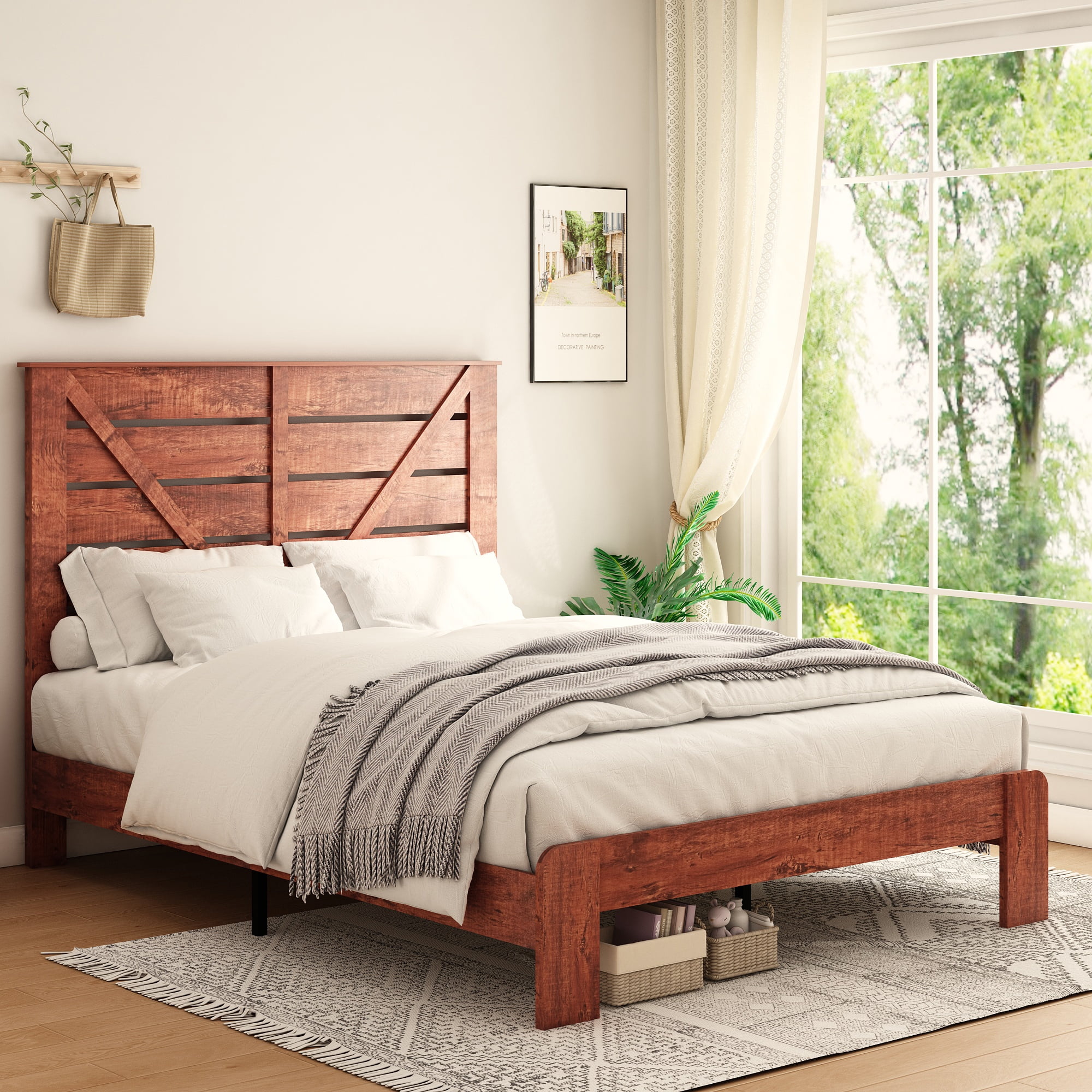 CoSoTower Queen Bed Frame Headboard , Wood Platform Bed Frame , Noise Free,No Box Spring Needed and Easy Assembly Tool,Large Under Bed Storage