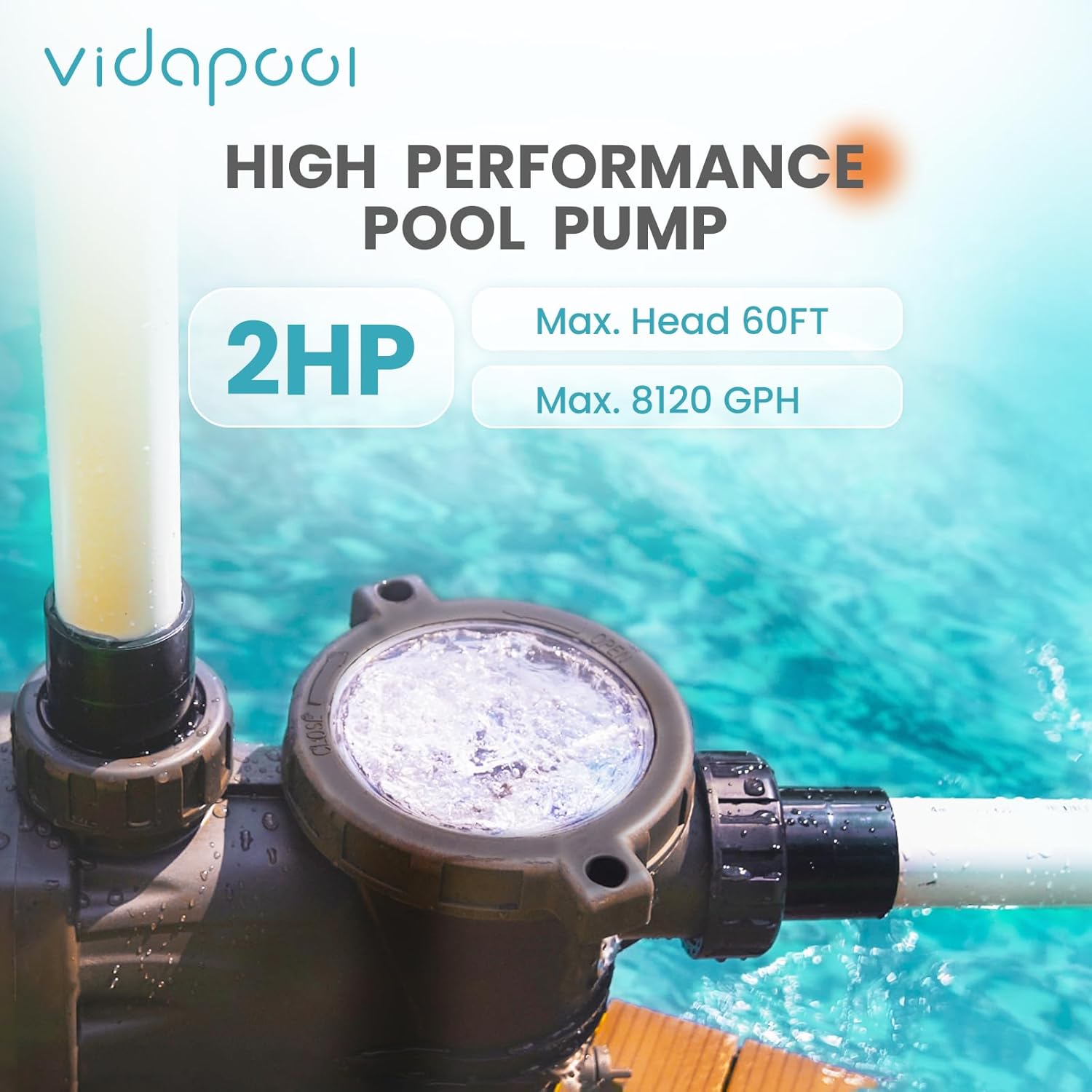 2 HP Pool Pump with timer,8120GPH,220V, 2 Adapters,Powerful In/Above Ground Self Primming Swimming Pool Pumps with Filter Basket