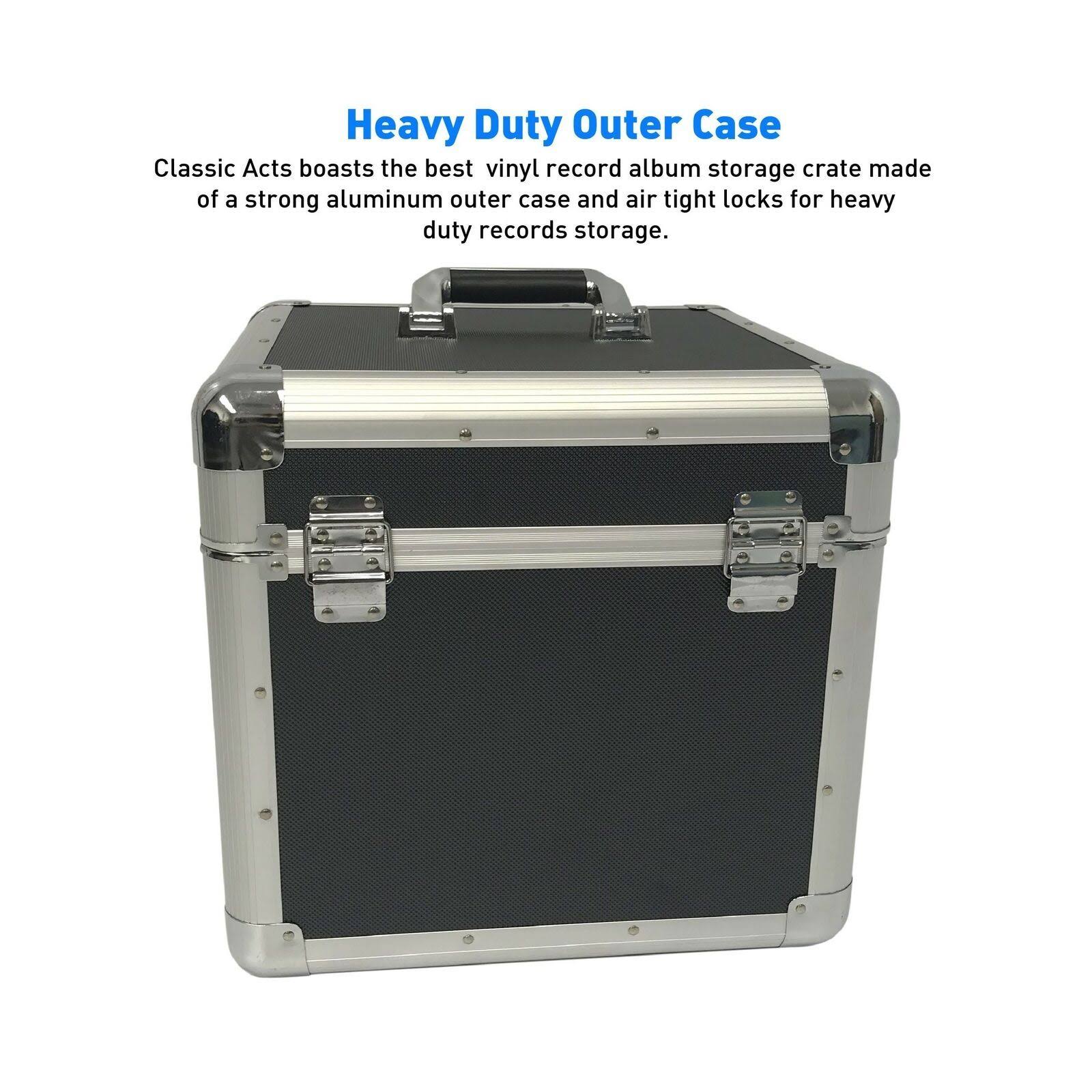 EasyGo Products Classic Acts Vinyl Record Album Storage Case - Aluminum LP Record Player Crates for Records (Holds 75 Records)
