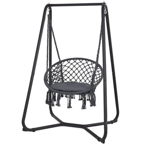 SUNCREAT Hammock Chair with Stand Included, Heavy Duty Hanging Chair with Stand, 330 lbs Capacity, Patent Pending, Grey