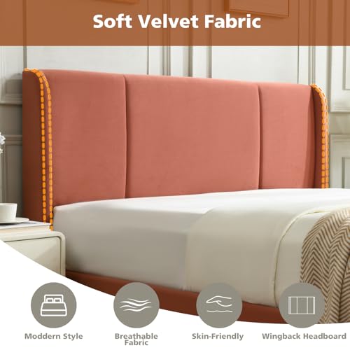 VELOCAVA Queen Size Lift Up Storage Bed with Modern Wingback Headboard, Upholstered Platform Bed with Fabric with Hydraulic Support Bars