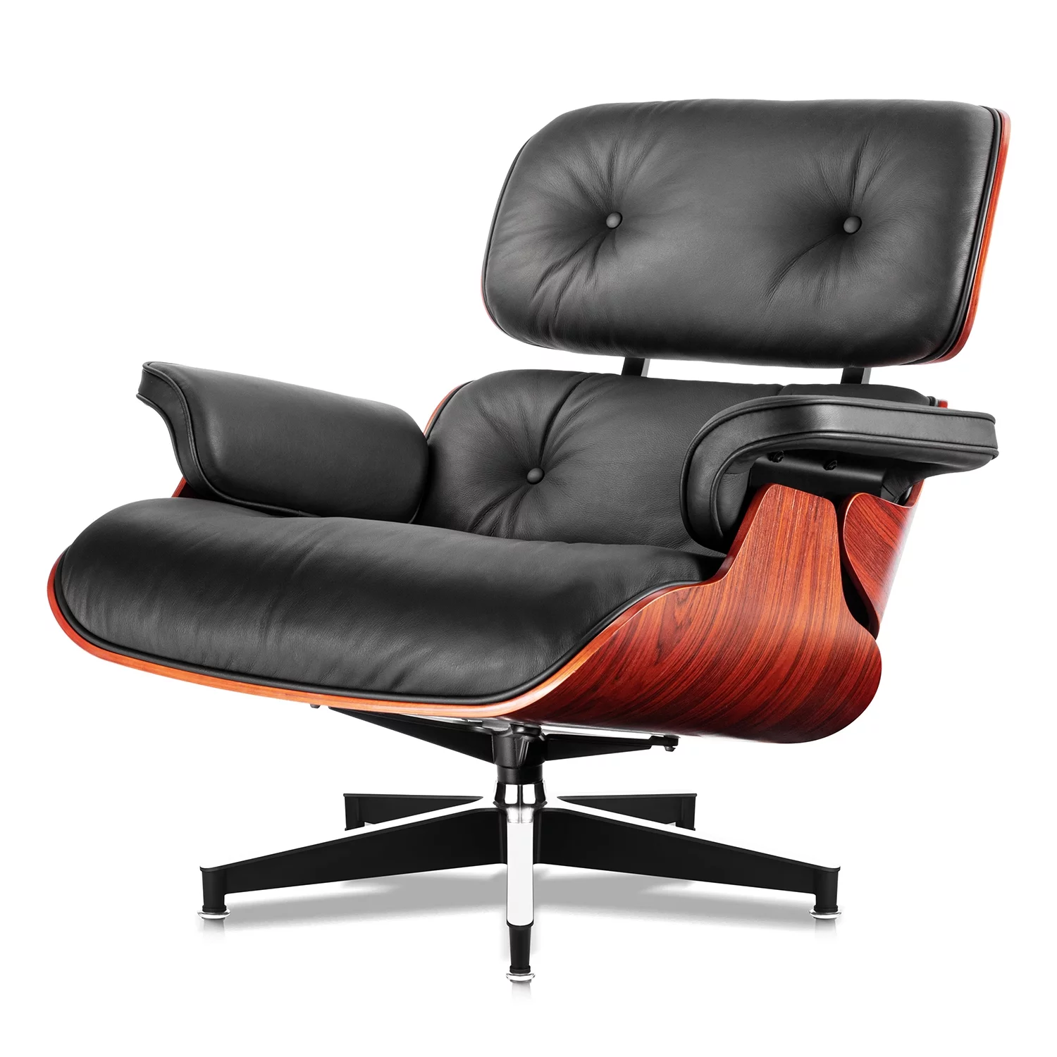 Mid Century Accent Chair with Ottoman Recliner Lounge Chair Upholstered Modern Armchair w/Dark Rosewood Frame,Metal Legs,Black